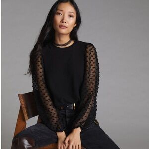 Anthropologie Maeve Black Textured-Sleeve Top Xs